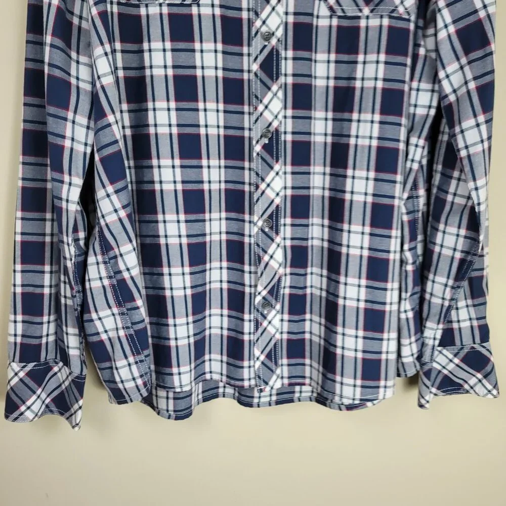 True Religion Plaid Western Shirt 3XL Blue Button Down Logo Pockets